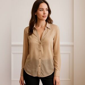 Cache Vintage Gold Sheer Button Up Blouse Women Chic Office Old Money Top M